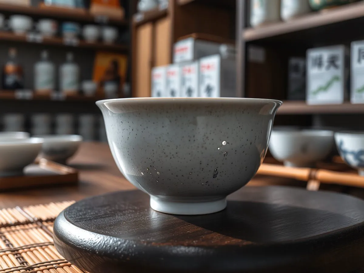 鹧鸪斑主人杯置于茶盘上,釉面银光闪烁